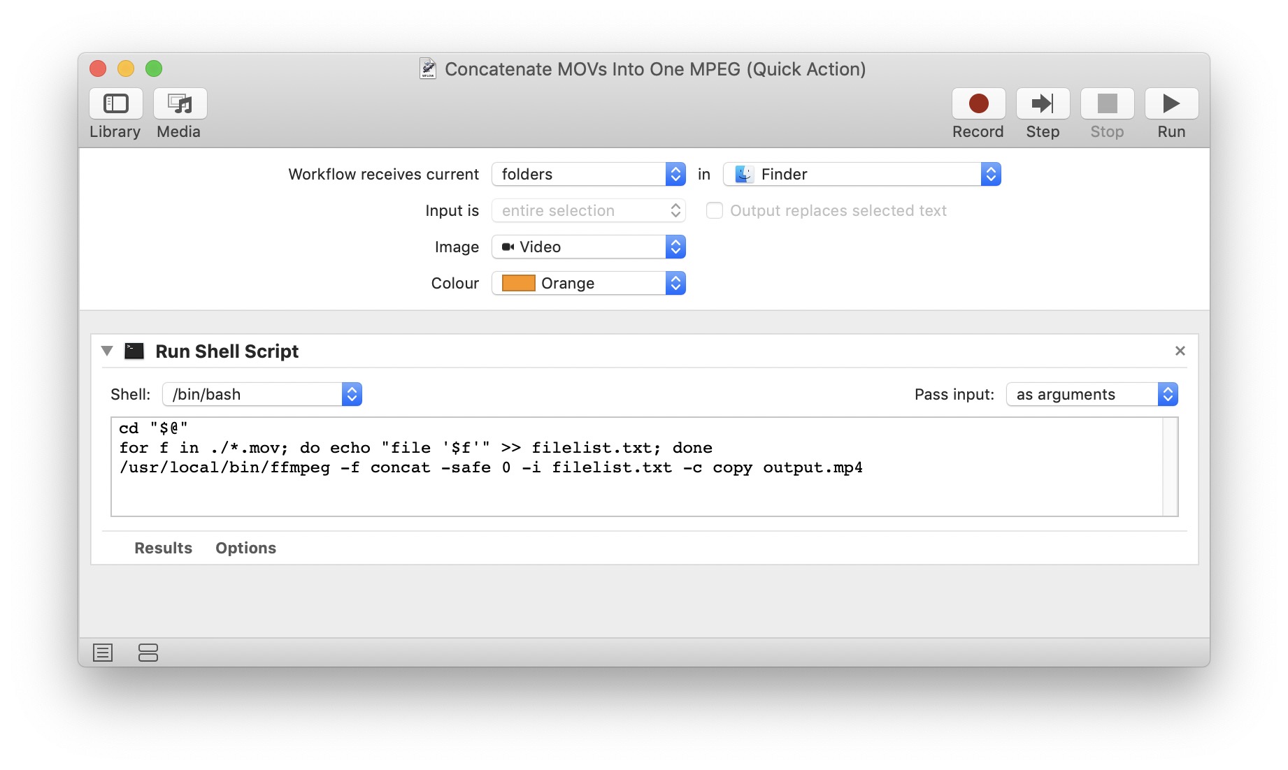 Concat Automator window