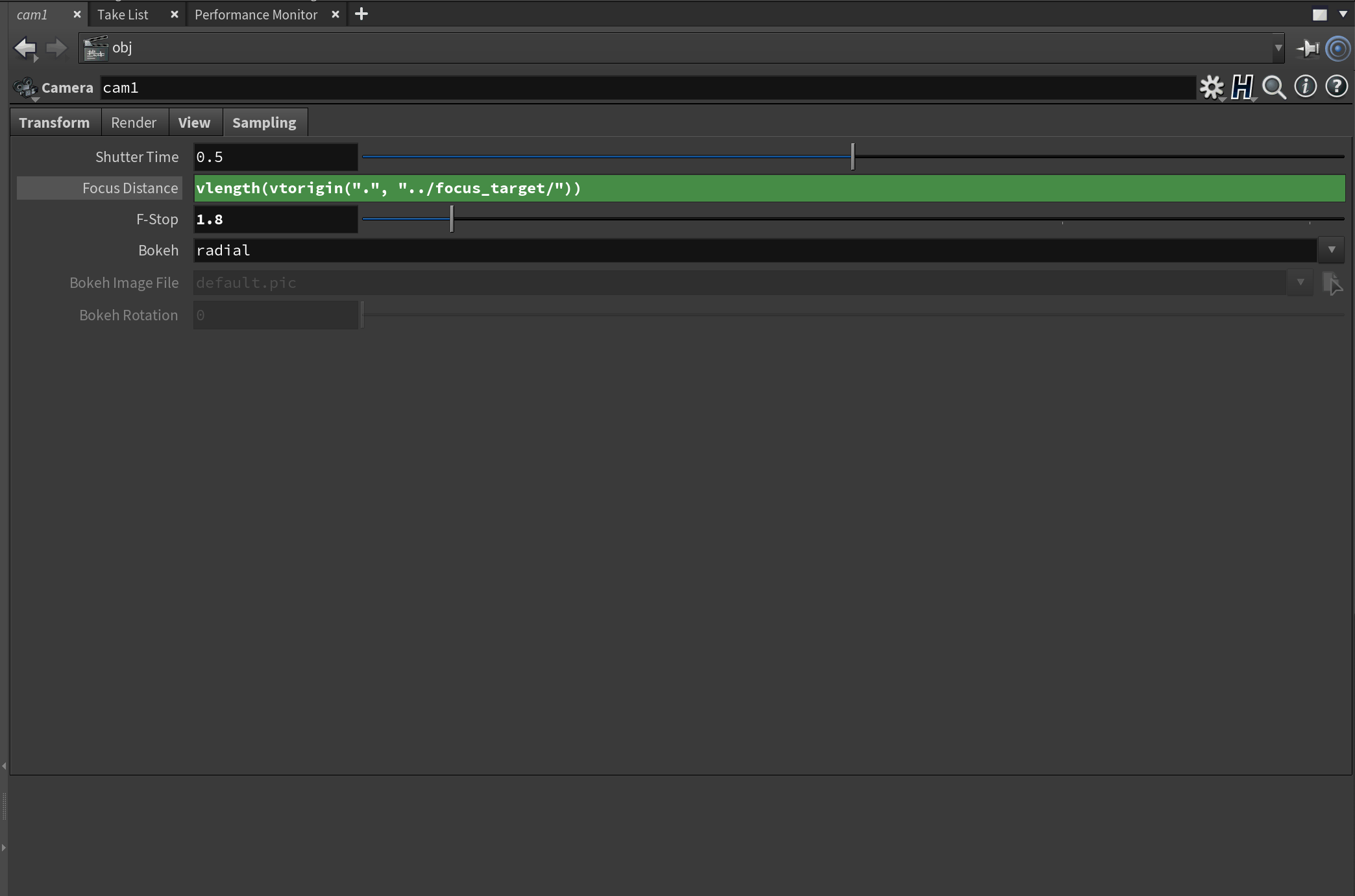 Setting the focus distance with Vex